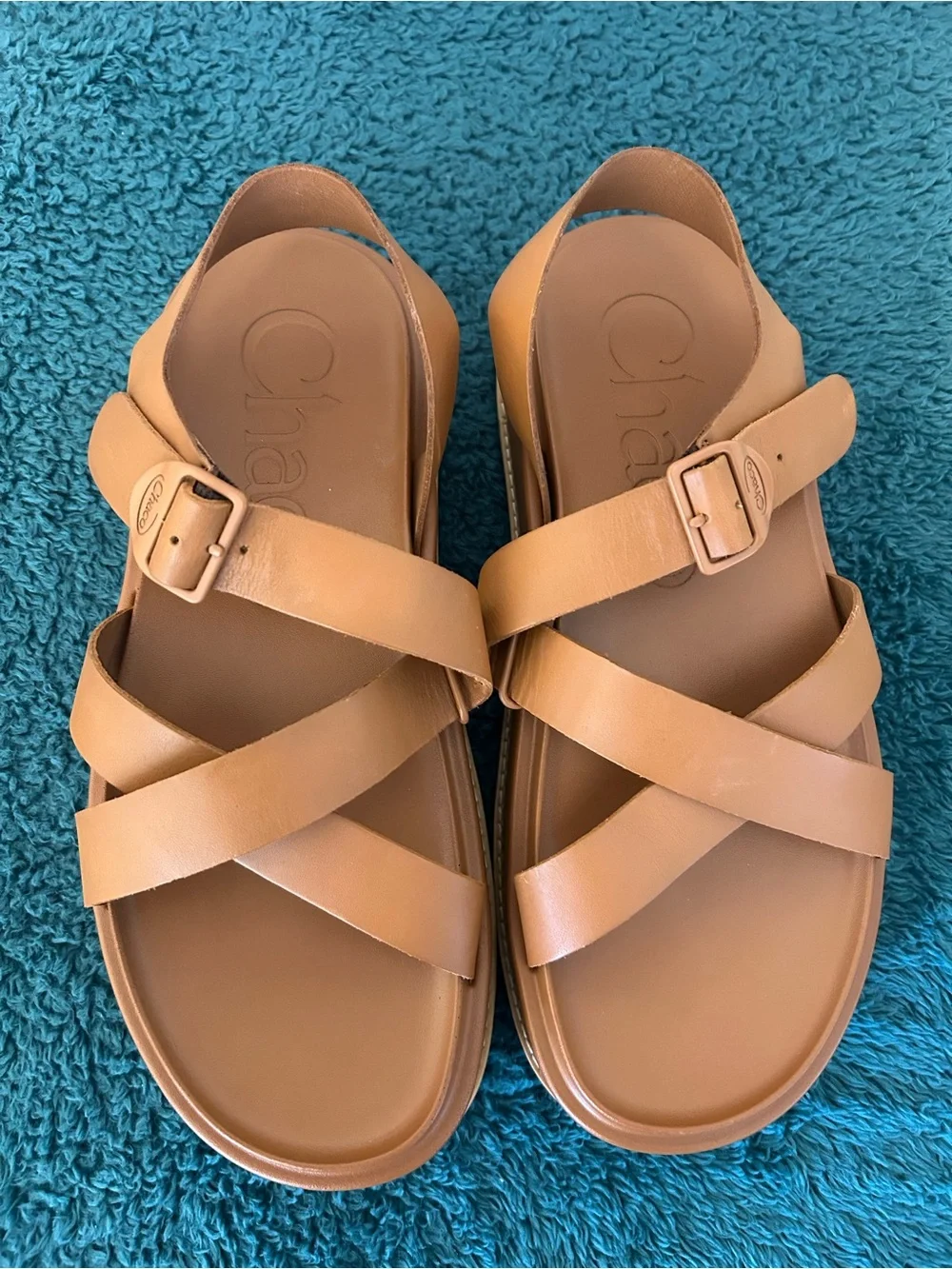 Chaco Women's Tan Leather Platform Sandals